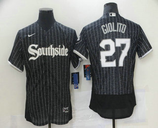 Men's Chicago White Sox #27 Lucas Giolito Black 2021 City Connect Stitched MLB Flex Base Nike Jersey