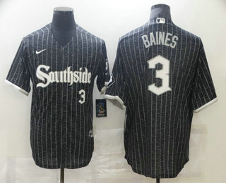 Men's Chicago White Sox #3 Harold Baines Black With Small Number 2021 City Connect Stitched MLB Cool Base Nike Jersey