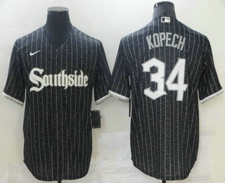 Men's Chicago White Sox #34 Michael Kopech Black 2021 City Connect Stitched MLB Cool Base Nike Jersey