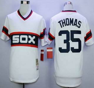 Men's Chicago White Sox #35 Frank Thomas 1983 White Pullover Mitchell & Ness Throwback Jersey