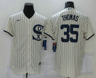 Men's Chicago White Sox #35 Frank Thomas 2021 Cream Navy Field of Dreams Name Flex Base Stitched Jersey