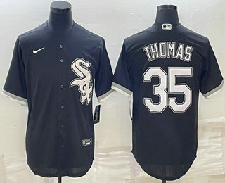 Men's Chicago White Sox #35 Frank Thomas Black Cool Base Stitched Jersey