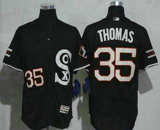 Men's Chicago White Sox #35 Frank Thomas Black Retro Stitched MLB 2016 Majestic Flex Base Jersey