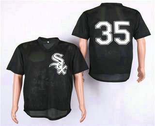 Men's Chicago White Sox #35 Frank Thomas Black Stitched MLB Cooperstown Mesh Batting Practice Jersey By Mitchell & Ness