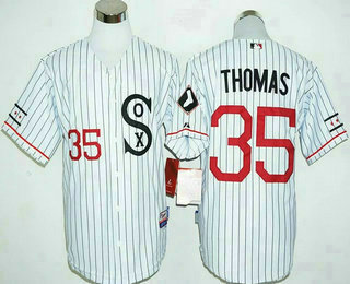 Men's Chicago White Sox #35 Frank Thomas White With Black Pinstripe 2016 New Cool Base Jersey