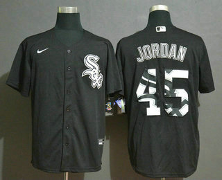 Men's Chicago White Sox #45 Michael Jordan Black Team Logo Stitched MLB Cool Base Nike Jersey