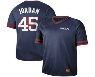 Men's Chicago White Sox #45 Michael Jordan Navy Blue Nike Cooperstown Collection Legend V Neck Jersey