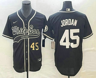 Men's Chicago White Sox #45 Michael Jordan Number Black Cool Base Stitched Baseball Jersey 01