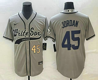 Men's Chicago White Sox #45 Michael Jordan Number Grey Cool Base Stitched Baseball Jersey 01