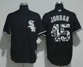 Men's Chicago White Sox #45 Michael Jordan Retired Black Team Logo Ornamented Stitched MLB Majestic Cool Base Jersey