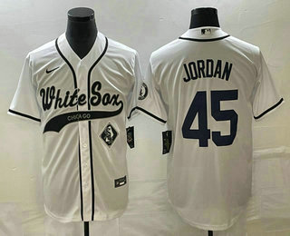 Men's Chicago White Sox #45 Michael Jordan White Cool Base Stitched Baseball Jersey 02