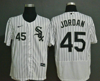 Men's Chicago White Sox #45 Michael Jordan White Pinstripe Stitched MLB Flex Base Nike Jersey