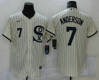 Men's Chicago White Sox #7 Tim Anderson 2021 Cream Navy Field of Dreams Number Flex Base Stitched Jersey