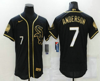 Men's Chicago White Sox #7 Tim Anderson Black 2021 Golden Edition Stitched Flex Base Nike Jersey