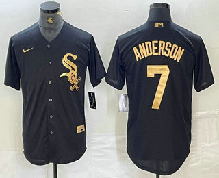 Men's Chicago White Sox #7 Tim Anderson Black Gold Cool Base Stitched Baseball Jersey 01
