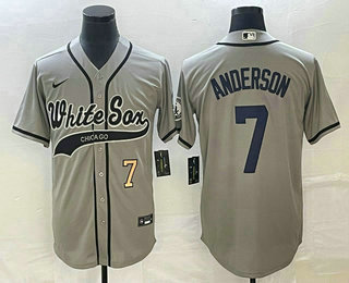 Men's Chicago White Sox #7 Tim Anderson Number Grey Cool Base Stitched Baseball Jersey 01
