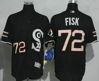 Men's Chicago White Sox #72 Carlton Fisk Black Retro Stitched MLB 2016 Majestic Flex Base Jersey