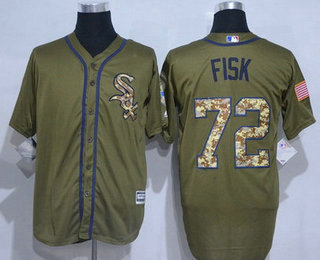 Men's Chicago White Sox #72 Carlton Fisk Retired Green Salute to Service Cool Base Baseball Jersey