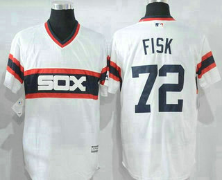 Men's Chicago White Sox #72 Carlton Fisk Retired White Pullover Stitched MLB Majestic Cool Base Jersey