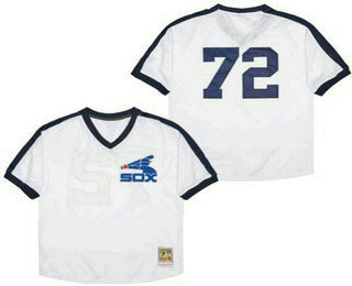 Men's Chicago White Sox #72 Carlton Fisk White Mesh Throwback Jersey