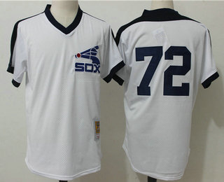 Men's Chicago White Sox #72 Carlton Fisk White Pullover Mesh Batting Practice Throwback Jersey By Mitchell & Ness