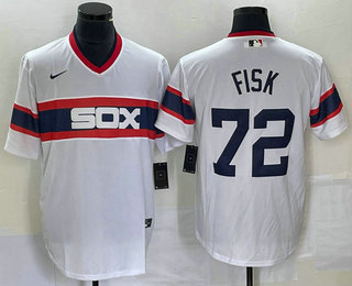 Men's Chicago White Sox #72 Carlton Fisk White Throwback Cool Base Stitched Jersey