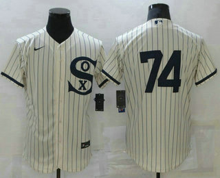 Men's Chicago White Sox #74 Eloy Jimenez 2021 Cream Navy Field of Dreams Flex Base Stitched Jersey