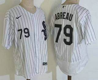 Men's Chicago White Sox #79 Jose Abreu White Pinstripe Stitched MLB Flex Base Nike Jersey