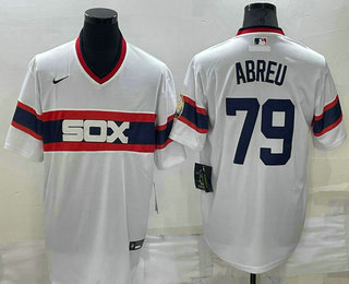 Men's Chicago White Sox #79 Jose Abreu White Pullover Stitched Throwback Cool Base Nike Jersey