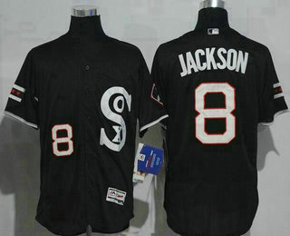 Men's Chicago White Sox #8 Bo Jackson Black Retro Stitched MLB 2016 Majestic Flex Base Jersey