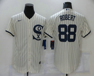 Men's Chicago White Sox #88 Luis Robert 2021 Cream Navy Field of Dreams Name Flex Base Stitched Jersey