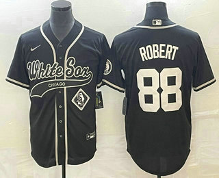 Men's Chicago White Sox #88 Luis Robert Black Cool Base Stitched Baseball Jersey 01