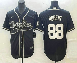 Men's Chicago White Sox #88 Luis Robert Black Cool Base Stitched Baseball Jersey 02