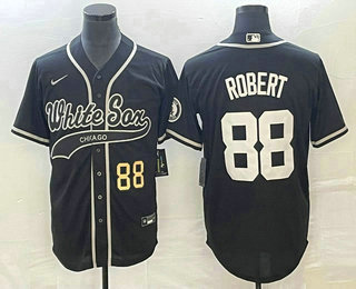Men's Chicago White Sox #88 Luis Robert Number Black Cool Base Stitched Baseball Jersey 01