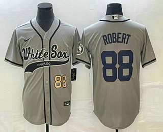 Men's Chicago White Sox #88 Luis Robert Number Grey Cool Base Stitched Baseball Jersey 01