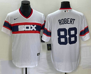Men's Chicago White Sox #88 Luis Robert White Cool Base Throwback Stitched Jersey