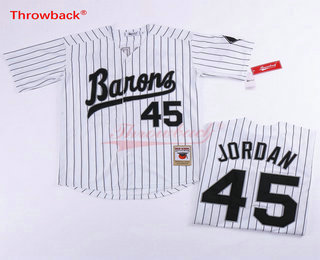 Men's Chicago White Sox Birmingham Barons #45 Michael Jordan White With Black Pinstripe Stitched Baseball Jersey