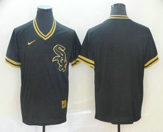 Men's Chicago White Sox Blank Black Gold Nike Cooperstown Legend V Neck Jersey