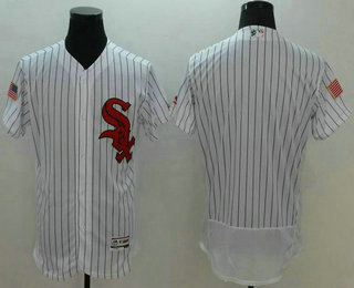 Men's Chicago White Sox Blank White Pinstripe Fashion Stars & Stripes 2016 Flexbase MLB Independence Day Jersey