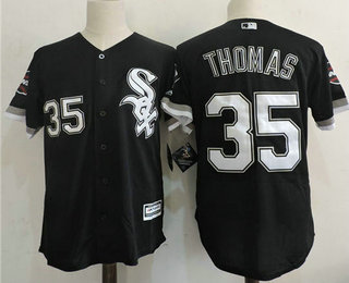 Men's Chicago White Sox Retired Player #35 Frank Thomas Majestic Black Cool Base 2005 World Series Patch Baseball Jersey