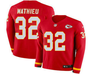 Men's Chiefs #32 Tyrann Mathieu Red Team Color Men's Stitched NFL Limited Therma Long Sleeve Jersey