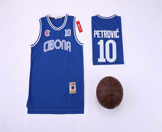 Men's Cibona #10 Drazen Petrovic Basketball Stitched Blue Jersey