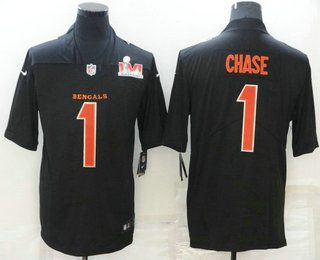 Men's Cincinnati Bengals #1 JaMarr Chase Black 2022 Super Bowl LVI Vapor Untouchable Stitched Limited Fashion Jersey
