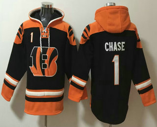 Men's Cincinnati Bengals #1 JaMarr Chase Black Ageless Must Have Lace Up Pullover Hoodie