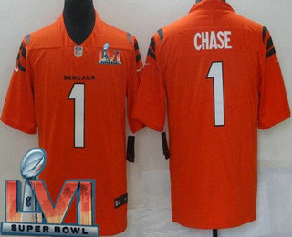 Men's Cincinnati Bengals #1 JaMarr Chase Orange 2022 Super Bowl LVI Vapor Untouchable Stitched Limited Jersey