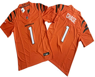 Men's Cincinnati Bengals #1 JaMarr Chase Orange 2023 FUSE Vapor Limited Stitched Jersey