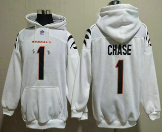 Men's Cincinnati Bengals #1 JaMarr Chase White Pocket Stitched NFL Pullover Hoodie