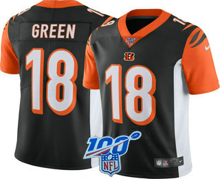 Men's Cincinnati Bengals #18 A.J. Green Black With 100th Patch 2017 Vapor Untouchable Stitched NFL Nike Limited Jersey