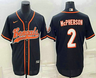 Men's Cincinnati Bengals #2 Evan McPherson Black With Patch Cool Base Stitched Baseball Jersey