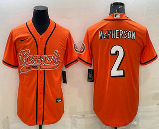 Men's Cincinnati Bengals #2 Evan McPherson Orange With Patch Cool Base Stitched Baseball Jersey